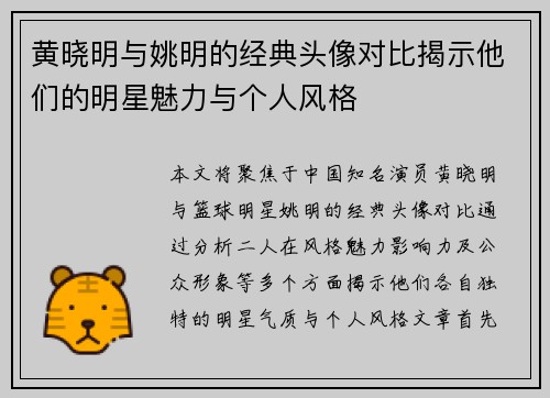 黄晓明与姚明的经典头像对比揭示他们的明星魅力与个人风格